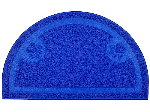 Paw Print Cat Litter Mat, Kitten Litter Mat, Door Mat, Semicircle, 23.5x14.25 Inches (Blue) - color: Blue
