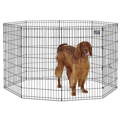 MidWest Homes for Pets 42-Inch Exercise Pen, for Indoor and Outdoor Use, 16 Sq Feet of Play, Single Door Folding Dog Pen, with Large Door Opening & Secure Latch, Easy to Set Up, Foldable Dog Playpen - color: Black w/ Door, size: 42" H