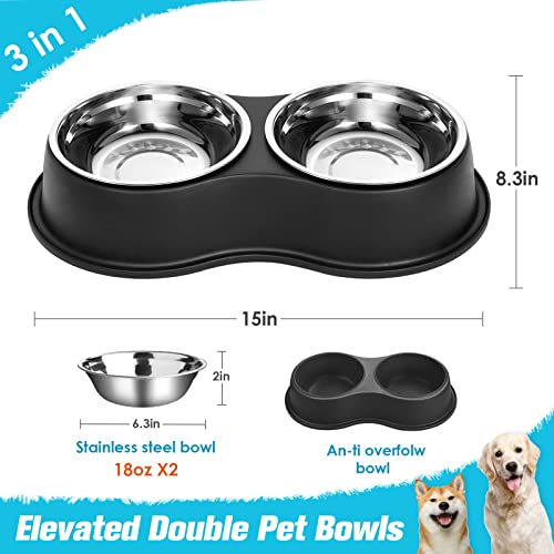 Epetslove Dog Bowls Double Dog Water and Food Bowl Stainless Steel Bowl with Non-Slip Resin Station, Pet Feeder Bowls for Puppy Medium Dogs Cats - color: 1.Black, size: Medium-18oz