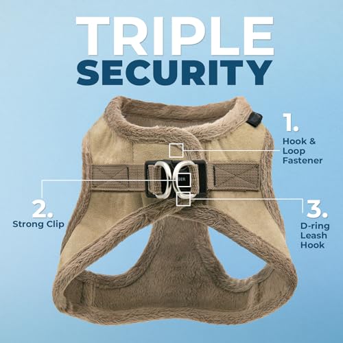 Best Pet Supplies - All Weather Plush, Reflective, No Pull Harness for Small, Medium Dogs, Cats - Secure with Hook & Loop Fastener, Buckle, Double D-Rings - Latte Suede, L - color: Latte Suede, size: L
