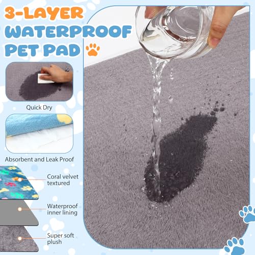 Tegeme 6 Pcs Waterproof Dog Blanket 30 x 20 Inch Paw Print Pet Blanket for Dogs Cats Puppy Washable Soft Fluffy Fleece Rug Flannel Throw Warm Sleep Mat for Kitten Doggy - size: 30 x 20 Inch