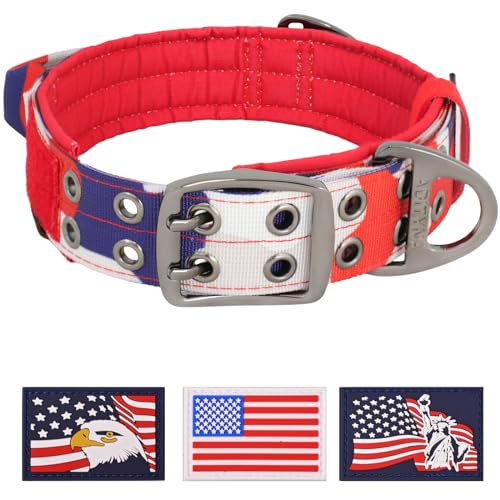 ADITYNA Heavy Duty Dog Collar for Medium Dogs - Camo Red Blue Collar with Handle for Training, and Walking - Wide, Thick, Tactical, Soft Neoprene Padded - color: Camo Red Blue, size: Medium: Fit 15-19" Neck