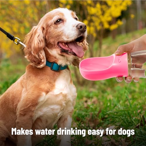 Mr. Pen- Portable Dog Water Bottle, 19 oz, Large, Leak Proof Puppy Water Dispenser with Drinking Feeder for Pets, Outdoor Walking, Hiking, Travel, Not Dishwasher Safe - color: Pink
