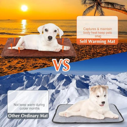 Drydiet 4 Pcs Self Heating Cat Pad Self Warming Cat Bed Dog Heating Pad Washable Thermal Pet Mat for Indoor Outdoor Pet 16 x 20 Inch Removable Non Slip(Coffee) - color: coffee