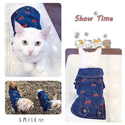 SILD Pet Clothes Dog Jeans Jacket Cool Blue Denim Coat Small Medium Dogs Lapel Vests Classic Puppy Hoodies (XS, Cherry) - size: XS