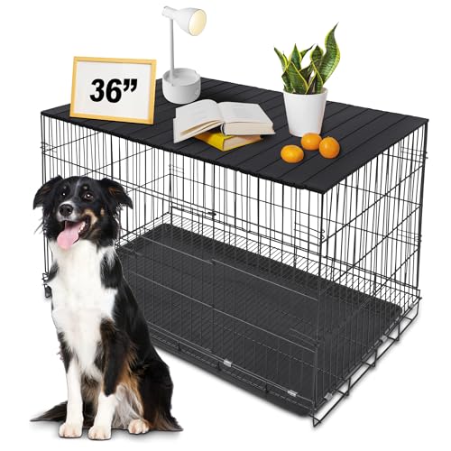 Dog Crate Topper Metal with Magnets for 36 Inch Crate - Aluminum Foldable Dog Kennel Topper Decorative Storage Pet Crate Table Black (Only Topper) - color: Black, size: 36.6"L x 23.0"W x 0.5"H