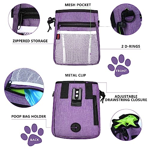 Dog Treat Pouch - 3 Ways to Wear Treat Pouches for Pet Training and 2 Pieces Clicker Taining for Dogs, Dog Training Treat Pouch Bag and Dog Clicker for Training with Waist Belt Shoulder Strap - Purple - color: Purple