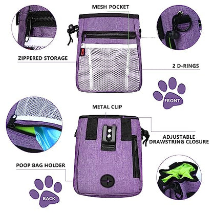 Dog Treat Pouch - 3 Ways to Wear Treat Pouches for Pet Training and 2 Pieces Clicker Taining for Dogs, Dog Training Treat Pouch Bag and Dog Clicker for Training with Waist Belt Shoulder Strap - Purple - color: Purple