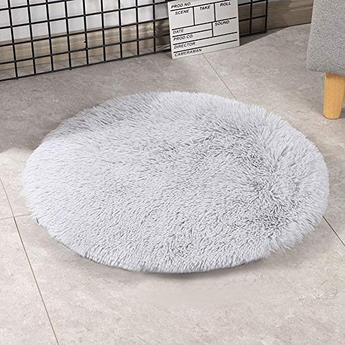 16 Inch Plush Dog Bed Mat Warm Fluffy Round Puppy Crate Pad with Anti-Slip Waterproof Bottom Soft Comfy Pet Kennel Mat for Small and Medium Dogs Sleeping(Light Grey) - color: Light Grey, size: 16 Inch
