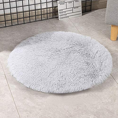 16 Inch Plush Dog Bed Mat Warm Fluffy Round Puppy Crate Pad with Anti-Slip Waterproof Bottom Soft Comfy Pet Kennel Mat for Small and Medium Dogs Sleeping(Light Grey) - color: Light Grey, size: 16 Inch