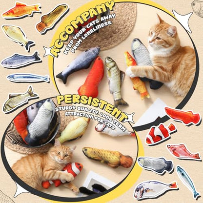 Soulchen 12 Pcs Fish Toy Cat Catnip Toy Interactive Cat Toys, Soft Chew Kicker Toys Simulation Fish Shape Realistic Catnip Doll Interactive Pets Chew Supplies for Indoor Kittens