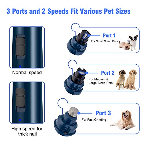 Casfuy Dog Nail Grinder with LED Light - Upgraded 2-Speed Electric Pet Nail Trimmer Powerful Painless Paws Grooming & Smoothing for Small Medium Large Dogs & Cats (Dark Blue) - color: Dark Blue