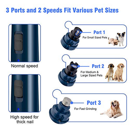 Casfuy Dog Nail Grinder with LED Light - Upgraded 2-Speed Electric Pet Nail Trimmer Powerful Painless Paws Grooming & Smoothing for Small Medium Large Dogs & Cats (Dark Blue) - color: Dark Blue