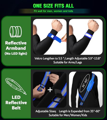 Ylzzrs LED Belt Reflective Sash for Walking at Night,High Visibility Adjustable Night Running Safety Gear,Light Up Running Belt Reflective Gear with Phone Bag/Armband for Runners Walkers Men Women - color: Blue