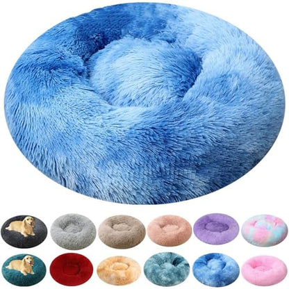 Calming Small Dog Bed & Cat Bed, 16 Inch Donut Fluffy Anti-Anxiety Round Bed Washable Cute Bed, Cuddler Warming Cozy Soft Bed, Plush Cushion Bed for Small Medium Dogs and Cats (Blue White) - color: Blue White, size: 16.0"L x 16.0"W x 8.0"Th /Round 40cm