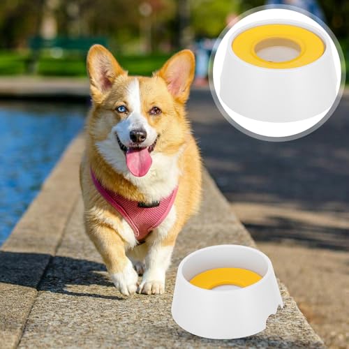 PRETYZOOM No-Spill Dog and Cat Water Bowl with Buoyancy Float, Plastic Splash-Proof Slow Water Feeder for Small Pets, Yellow Upgrade Version for Neck Protection and Indoor Use