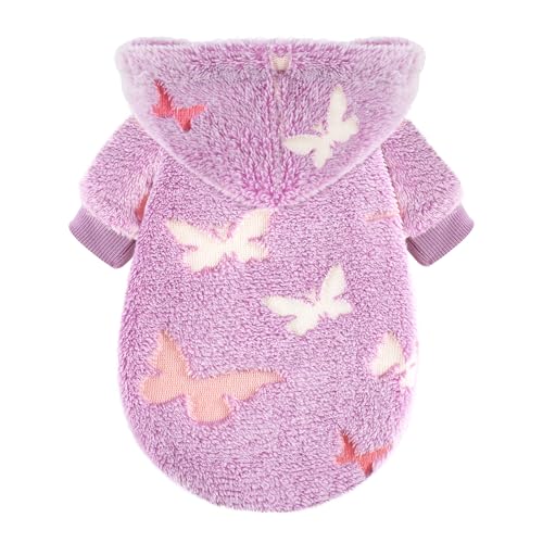 Dog Sweater for Small Dogs Girl Boy, Fleece Dog Hoodie Clothes, Night Glow Puppy Sweater, Soft Warm Extra Small Doggie Sweatshirt, Fall Winter Doggy Clothes Pet Outfits for Chihuahua Yorkie, Purple,S - color: Purple, size: Small (Chest 15in )