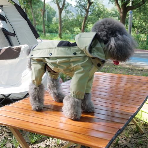 LOVELONGLONG Waterproof Dog Raincoat with Removable Hood – Outdoor Full Body Dog Jacket, Windproof Snowproof Shell Suit – All Season Pet Rain Gear Sage Green XXS - color: Sage Green, size: XXS (Back 9")