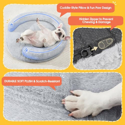 BurgeonNest Orthopedic Dog Bed for Large Dogs, Waterproof Soft Medium Pet Couch Bolster Bed with Pillow, Removable Washable Cover, Non-Slip Bottom, Egg-Crate Foam, Grey - size: 35.0"L x 25.0"W x 6.5"TH
