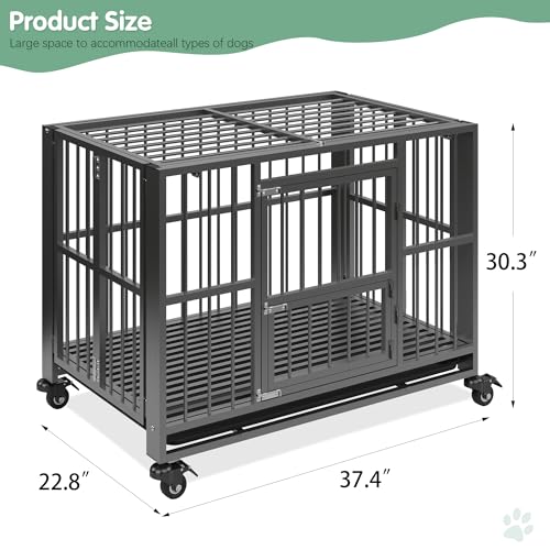 Heavy Duty Dog Crate, Indestructible Large Dog Crate with Escape Proof, High Anxiety Dog Kennel Indoor with Lockable Wheels. (38in) - size: 38in