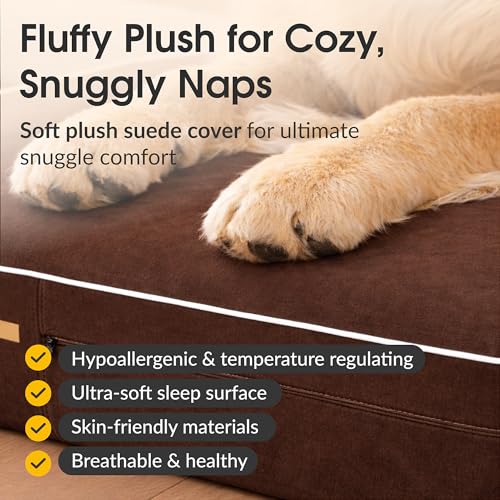 KOPEKS Orthopedic Memory Foam Dog Bed 7" Inch Thick Extra Large Dog Bed With Pillow Brown 50"x34"x10" Includes Waterproof Liner & Durable Removable Cover With Smart Design - color: Brown
