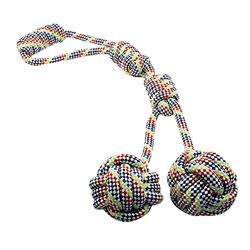 Creation Core Double Dog Cotton Rope Balls with Loop Handle Interactive Tug of War Chew Knot Toy for Medium Dogs, Random Color