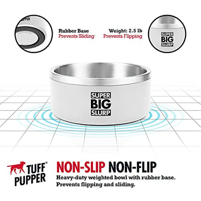 Tuff Pupper 100 oz Heavy Duty Insulated Stainless Steel Dog Bowl for Large Dogs, Non-Slip Base, Dishwasher Safe - color: Snow White, size: 100oz