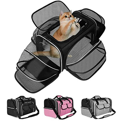 Estarer Soft Sided Pet Carrier Airline Approved, 4 Sides Expandable Collapsible Cat Carrier with Pockets & Removable Fleece Pad, Travel Carrier Bag for Cat Dog & Small Animals (Black) - color: Black