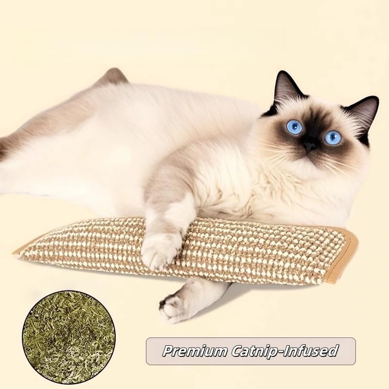 Premium Catnip-Infused Pillow: Dual Hemp Rope Cat Chew Toys for Teething, Play & Stress Relief (2-Pack)