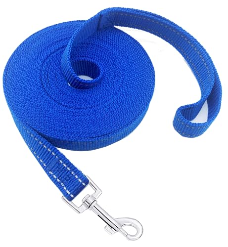 Nylon Training Dog Leash for Small Medium Dogs, 15ft 20ft 30ft 50ft 100ft Reflective Long Leash Dog/Puppy Lead for Obedience Recall Training, Camping - color: Reflective Blue, size: 15ft