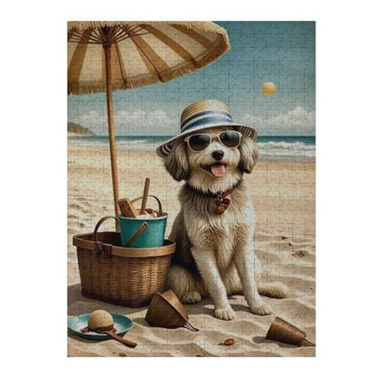 Havanese Dog at The Beach 1000-Piece Wooden Jigsaw Puzzle, Scenic Dog on Beach Artwork, Creative Indoor Puzzle, Relaxing Fun - color: #5