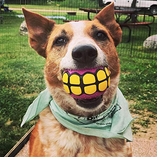 Dog Balls Toys - Squeaky Fetch Rubber Funny Ball Gifts for Large Medium Dogs (Pink Yellow) - color: Pink Yellow