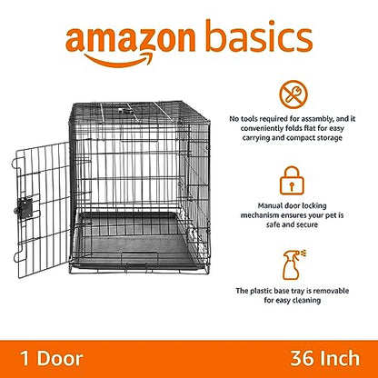 Amazon Basics Portable Metal Wire Dog Crate with Removable Tray, Single Door with Divider Panel, Foldable, Collapsible, Easy to Assemble & Clean, 36" x 23" x 25", Black - size: 36 x 23 x 25 in, style: Single Door w/ Divider
