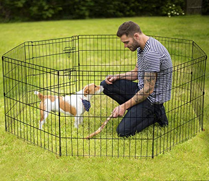 Artmeer Pet Playpen Puppy Playpen Kennels Dog Fence Exercise Pen Gate Fence Foldable Dog Crate 8 Panels 24 Inch Kennels Pen Playpen Options Ideal for Pet Animals Outdoor Indoor(Black 24''x24'') - style: Black 24''x24''