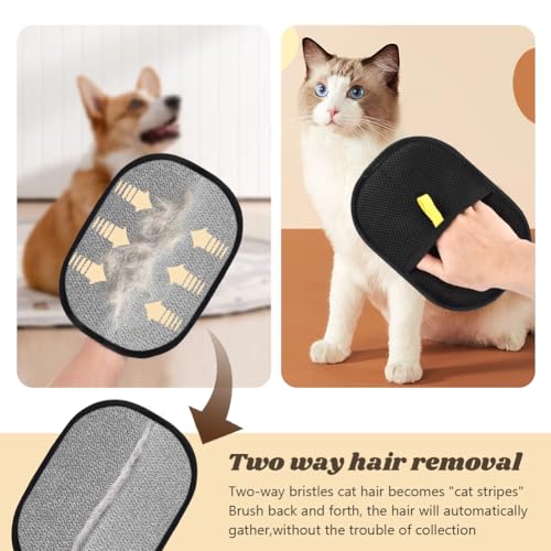Kakalote 2pcs Pet Grooming Gloves, Pet Hair Remover Tool Cat & Dog Grooming Gloves for Shedding, Washing, Deshedding(Black)