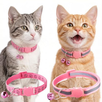 Pink Cat Collars with Bells, [2 Pack] Break Away Cat Collar with Bells, Reflective Kitten Collar Breakaway for Boy Pet Cats Kitty - color: Pink