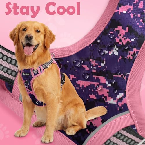 Funfox Dog Harness No Pull, Adjustable Pet Vest Harness, Super Soft Material with Vertical Handle Easy Control, Reflective Night Walking, 2 Leash Clips for Small Sized Dogs, Mosaic Pink, S - color: Mosaic Pink, size: Small
