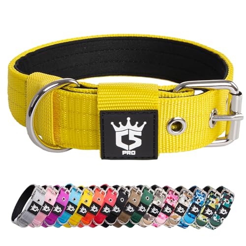 TSPRO Tactical Dog Collar 1.25 Inch Wide Thick Dog Collars with Heavy Duty Metal Buckle, Durable, Strong, Adjustable for Small Dogs (Yellow S) - color: Basic Yellow, size: S-for neck size (adjustable 12.6"-15.8")