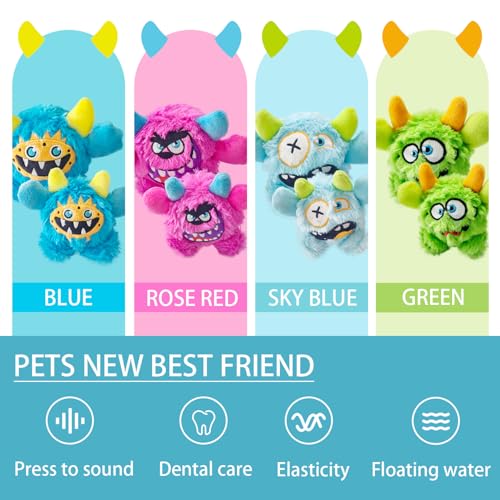 Plush Squeaky Dog Ball, Little Monster Puppy Toys Suitable for All Breeds, Chew Guard, Floating Water and Durable Interactive, Round and Soft (Blue, Large) - color: Blue, size: Large