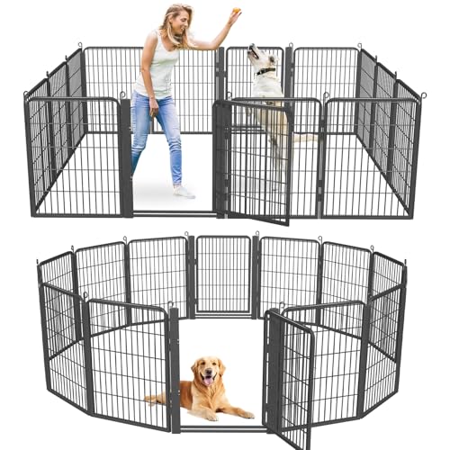 Dog Playpen Outdoor with Low Threshold Gate, 32 inch 14 Panels Dog Play Pen Indoors, Heavy Duty Metal Puppy Playpen Dogs Pen, Rust-Resistant Pet Playpens for Yard RV Camping - color: 14 Panels-32 Inch