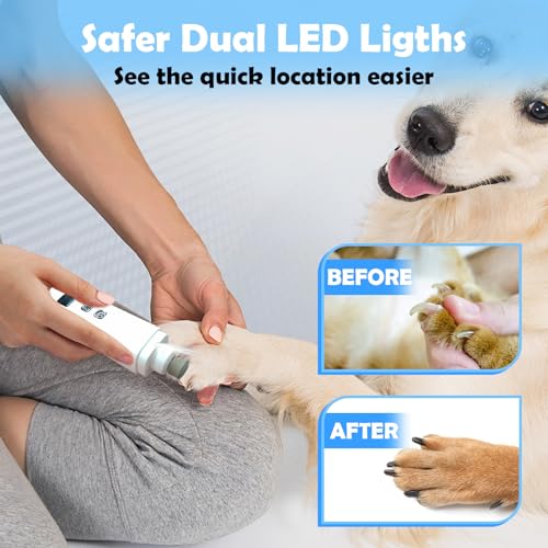 Dog Nail Grinder, Electric Pet Nail Grinder with 2 Speed Digital USB Rechargeable Dog Nail Trimmer Nail Claw Clippers with LED Lighting Quiet Paws Grooming for Medium Small Dogs Pet