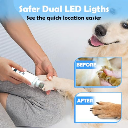 Dog Nail Grinder, Electric Pet Nail Grinder with 2 Speed Digital USB Rechargeable Dog Nail Trimmer Nail Claw Clippers with LED Lighting Quiet Paws Grooming for Medium Small Dogs Pet