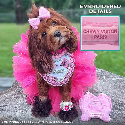 Haute Diggity Dog Chewy Vuiton Bone Plush Squeaky Dog Toy, Soft Durable Designer-Inspired Stuffed Puppy Chew Toys for Small, Medium & Large Dogs, Machine-Washable (Pink Checker) XL - color: Pink Checker Bone, size: X-Large