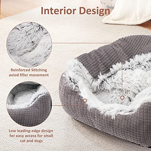 MIXJOY Dog Beds for Large Medium Small Dogs, Rectangle Cave Hooded Blanket Puppy Bed, Luxury Orthopedic Cat Beds for Indoor Cats, Warmth and Machine Washable (30 inches, Grey) - size: 30.0"L x 24.0"W x 9.0"Th
