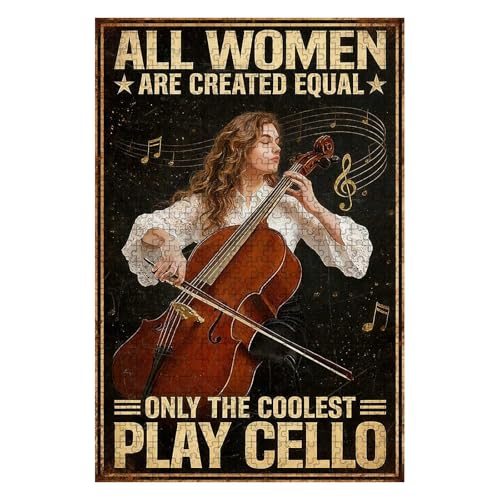 500 Pieces Jigsaw Puzzles for Adults, All Women are Created Equal Only The Coolest Play Cello Art Puzzle, Stress Relief Logical Thinking Brain Teaser Puzzle 20.4x15 Inch - color: Wooden Puzzle1, size: 500 Piece pcs
