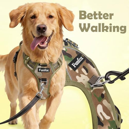 Funfox Dog Harness No Pull, Adjustable Pet Vest Harness, Super Soft Material with Vertical Handle Easy Control, Reflective Night Walking, 2 Leash Clips for Medium Sized Dogs, Camo Green, M - color: Camo Green, size: Medium