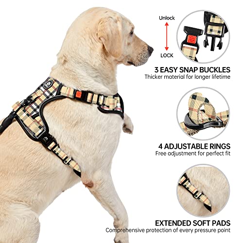 No Pull Dog Harness with Leash, Reflective No Choke Pet Vest Harness,Adjustable Soft Padded Dog Harness with Easy Control Handle for Small Dogs(Checkered Beige,Small) - color: Checkered Beige, size: 【S】neck 11-15" chest 15-21"