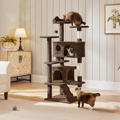 Yaheetech 54in Cat Tree Tower Condo Cat Furniture w/Scratching Post for Kittens Pet House Play - color: Brown, size: 54in