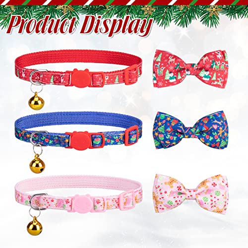 Christmas Breakaway Cat Collar with Removable Bow Tie and Bell, Cute Xmas Patterns, 3 Pack Safety Buckle Kitten Collars, Adjustable Pet Collar - color: Style B - Christmas