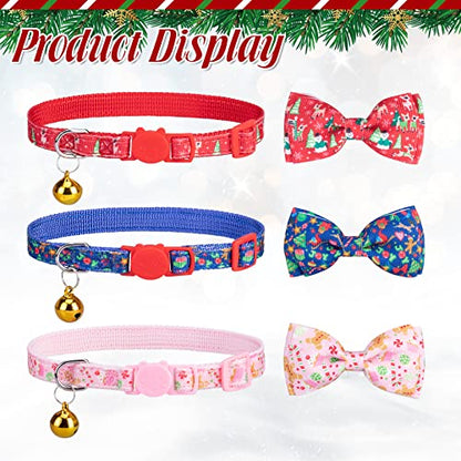 Christmas Breakaway Cat Collar with Removable Bow Tie and Bell, Cute Xmas Patterns, 3 Pack Safety Buckle Kitten Collars, Adjustable Pet Collar - color: Style B - Christmas